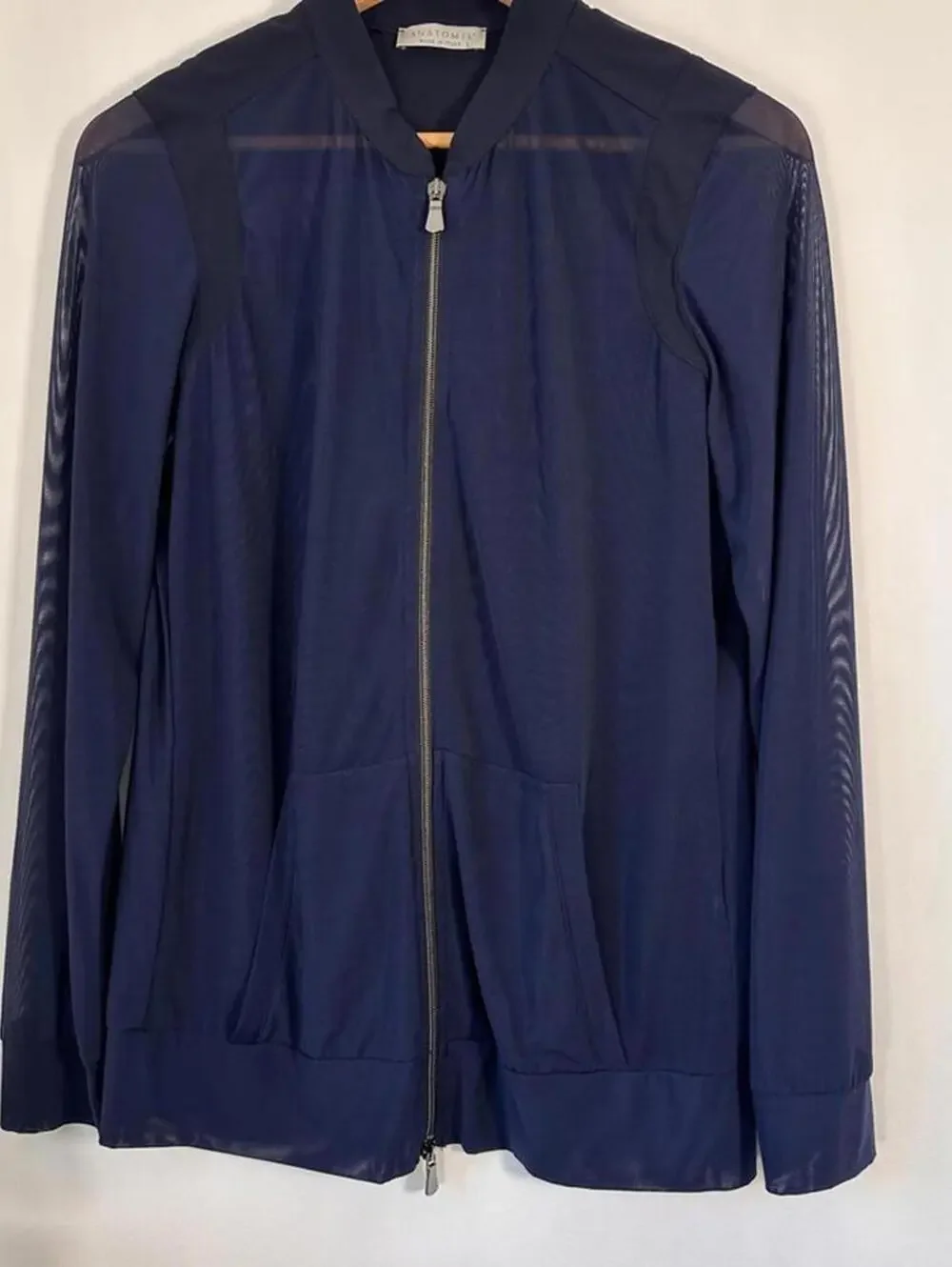 Anatomie Bailey Mesh Jacket S Navy Sheer Lightweight Travel Stretch Quiet Luxury